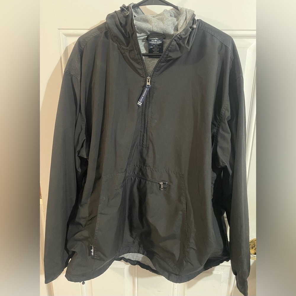 Charles River Apparel Black Hooded Windbreaker Pullover
